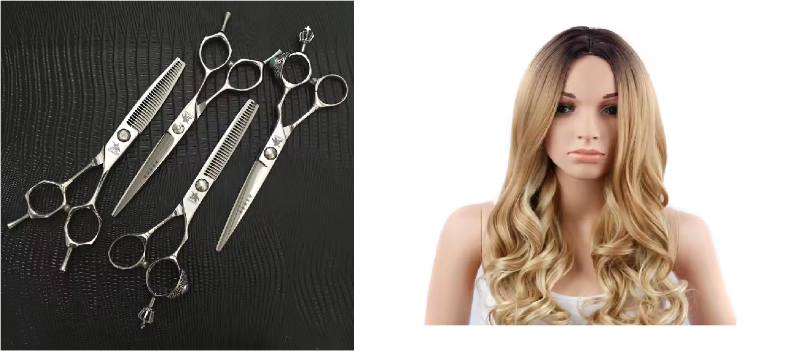 Bundle of Heat Resistant Fiber Wig and Professional Wig Trimming Scissors